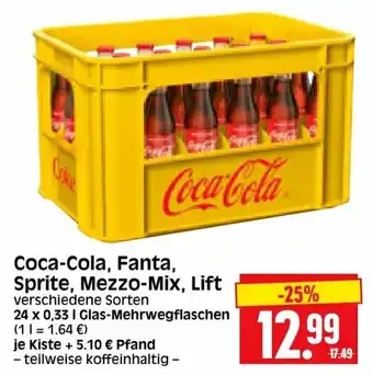 Edeka Herkules Coca Cola , Fanta, Sprite, Mezzo Mix oder Lift 24x0,33L Angebot