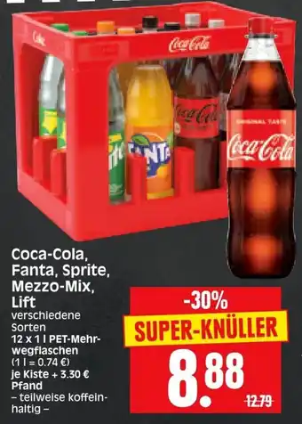 Edeka Herkules Coca Cola , Fanta, Sprite, Mezzo Mix oder Lift 12x1L Angebot