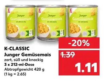 Kaufland K Classic Junger Gemüsemais 3x212ml Angebot