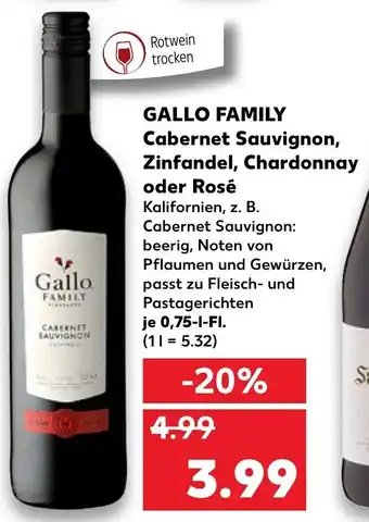 Kaufland Gallo Family Cabernet Sauvignon, Zinfandel, Chardonnay oder Rosé 0,75L Angebot