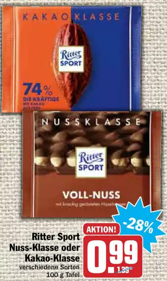 Hit Ritter Sport Nuss Klasse oder Kakao Klasse 100g Angebot