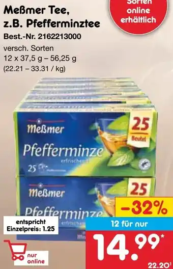 Netto Marken-Discount Meßmer Tee, z.B. Pfefferminztee 12x37,5-56,25 g Angebot