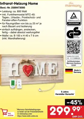 Netto Marken-Discount Marmony Infrarot-Heizung Home Angebot