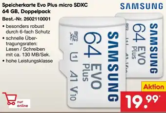 Netto Marken-Discount SAMSUNG Speicherkarte Evo Plus micro SDXC 64 GB, Doppelpack Angebot