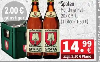 Getränke Quelle Spaten Münchner Hell 20 x 0,5 L Angebot