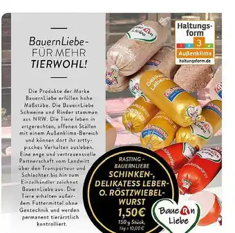 Edeka Zurheide Rasting-bauernliebe Schinken- Delikatess Leber- O. Röstzwiebel-wurst Angebot