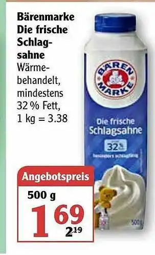 Globus Bärenmarke Die Frische Schlagsahne Angebot