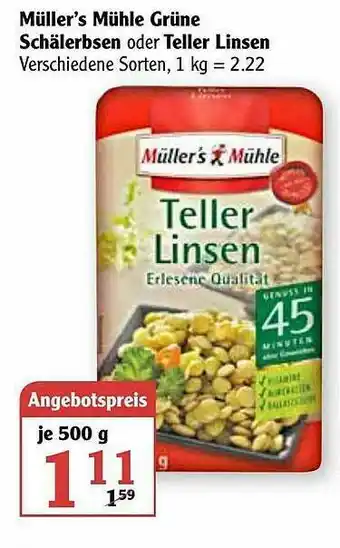 Globus Müller's Mühle Grüne Schälerbsen Oder Teller Linsen Angebot