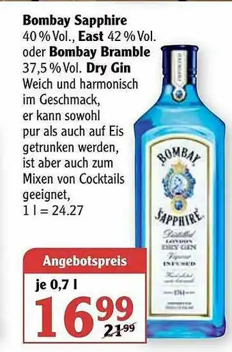 Globus Bombay Sapphire Oder Bomba Bramble Dry Gin Angebot