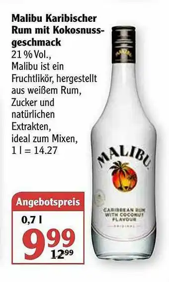 Globus Malibu Karbischer Rum Mit Kokosnuss Geschmack Angebot