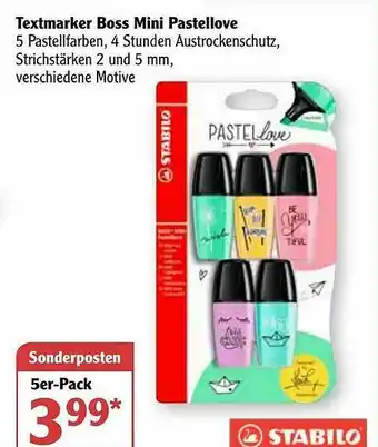 Globus Textmarker Boss Mini Pastellove Stabilo Angebot