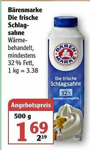 Globus Bärenmarke Die Frische Schlag-sahne Angebot