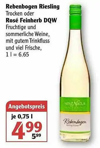 Globus Rebenbogen Riesling Oder Rosé Feinherb Dqw Angebot