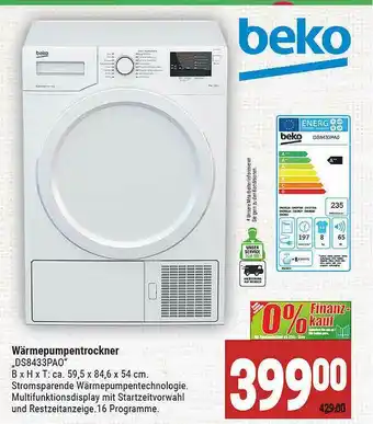 Marktkauf Beko Wärmepumpentrockner Ds8433pao Angebot