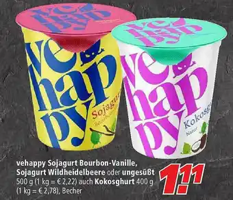 Marktkauf Vehappy Sojagurt Bourbon-vanille, Sojagurt Wildheidelbeere Oder Ungesüßt Auch Kokosghurt Angebot