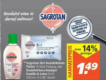 Marktkauf Sagrotan 2in1 Desinfektions-tücher Oder Desinfektions Handgel Kamille & Lotus Angebot