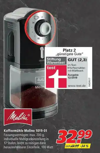 Marktkauf Melitta Kaffeemühle Molino 1019-01 Angebot