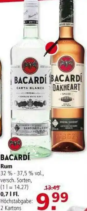 Multi Markt Bacardi Rum 0.7 L Fi. Angebot