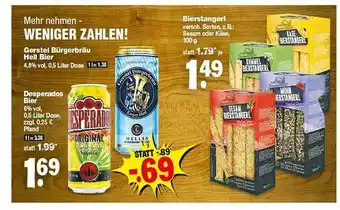 Repo Markt Gerstel Bürgerbräu Hell Bier, Desperados Bier, Bierstangerl Angebot