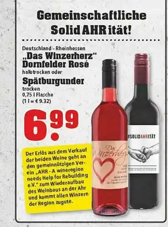 trinkgut „das Winzerherz” Dornfelder Rosé Oder Spätburgunder Angebot