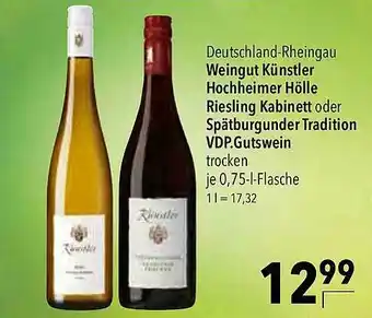 CITTI Markt Weingut Künstler Hochheimer Hölle Riesling Kabinett Oder Spätburgunder Tradition Vdp.gutswein Angebot