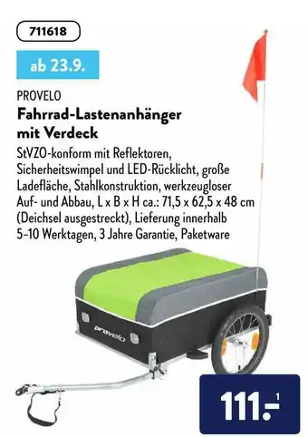 Aldi Nord Provelo Fahrrad-lastenanhänger Mit Verdeck Angebot