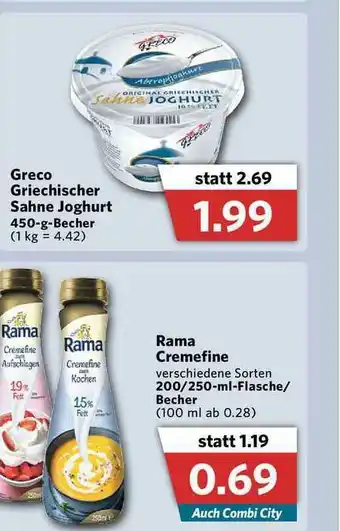 Combi Greco Griechischer Sahne Joghurt Oder Rama Cremefine Angebot