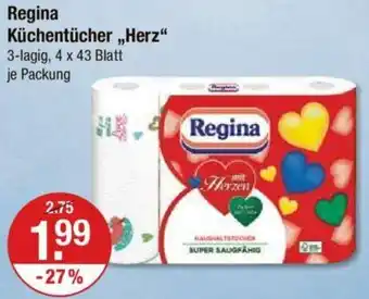 V Markt Regina Küchentücher ,,Herz" 3-lagig, 4 x 43 Blatt Angebot