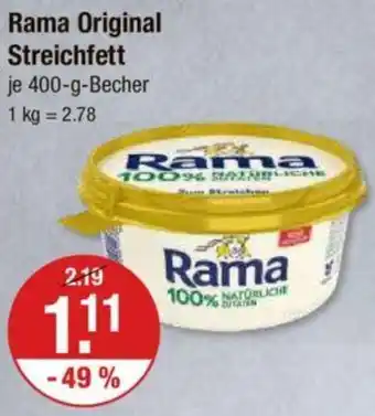 V Markt Rama Original Streichfett 400 g Becher Angebot