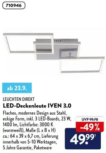 Aldi Nord Leuchten Direkt LED Deckenleuchte Iven 3.0 Angebot