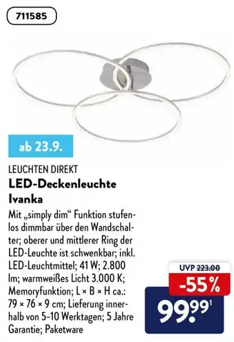 Aldi Nord Leuchten Direkt LED Deckenleuchte Ivanka Angebot