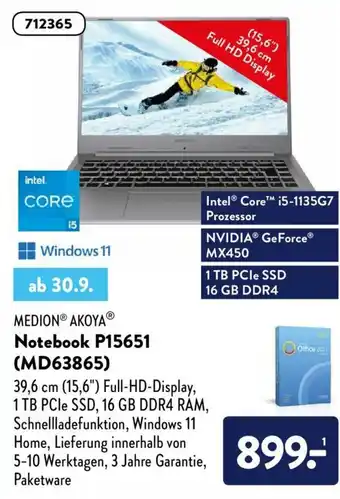 Aldi Nord Medion Akoya Notebook P15651 (MD63865) Angebot