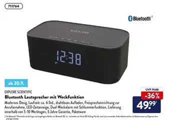 Aldi Nord Explore Scientific Bluetooth Lautsprecher mit Weckfunktion Angebot