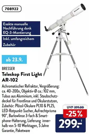 Aldi Nord Bresser Teleskop First Light AR 102 Angebot