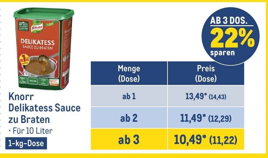 Knorr Delikatess Sauce zu Braten 1kgDose Angebot bei METRO