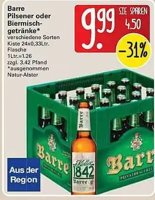 WEZ Barre Pilsener Oder Biermisch Getränke 24x0,33L Angebot