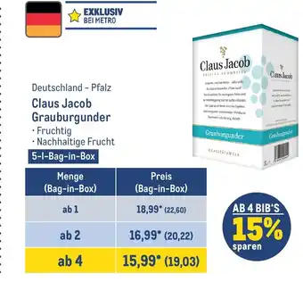 METRO Claus Jacob Grauburgunder 5-1-Bag-in-Box Angebot