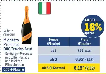 METRO Mionetto Prosecco DOC Treviso Brut 0,75-1-Flasche Angebot