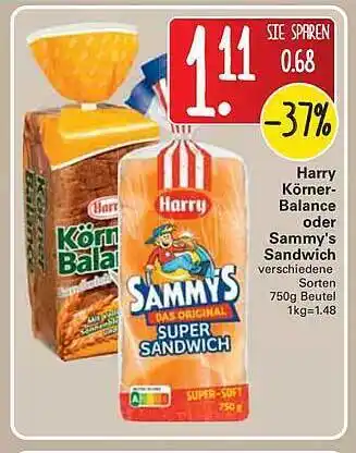 WEZ Harry Körner Balance Oder Sammy's Sandwich 750g Beutel Angebot