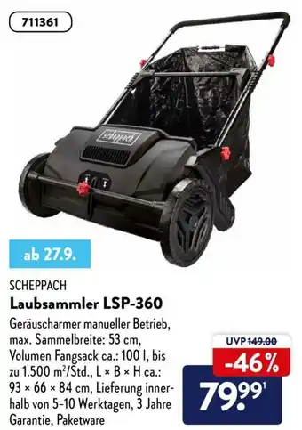 Aldi Nord Scheppach Laubsammler LSP 360 Angebot