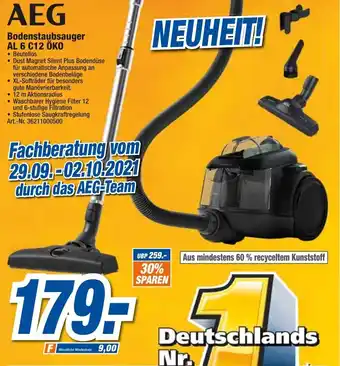 expert Techno Land AEG Bodenstaubsauger AL 6 C12 öko Angebot