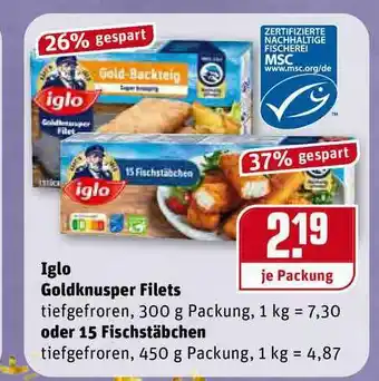 REWE Kaufpark Iglo Goldknusper Filets Oder Fischstäbchen Angebot