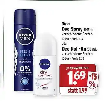 Wasgau Nivea Deo Spray oder Deo Roll On Angebot