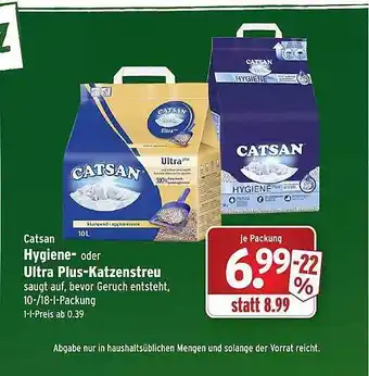 Wasgau Catsan Hygiene oder Ultra Plus Katzenstreu Angebot