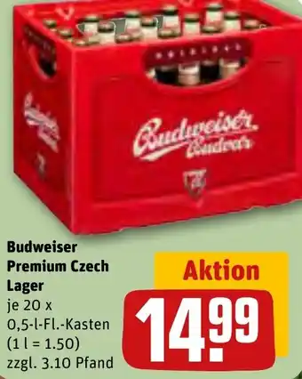 REWE Budweiser Premium Czech Lager 20x0,5 L-Fl. Kasten Angebot