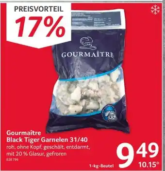 Selgros Gourmaître Black Tiger Garnelen 31/40 roh, ohne Kopf, geschält, entdarmt, mit 20 % Glasur, gefroren 1-kg-Beutel Angebot