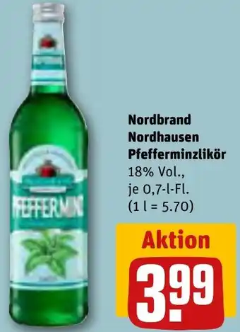 REWE Nordbrand Nordhausen Pfefferminzlikör 0,7 L-Fl. Angebot