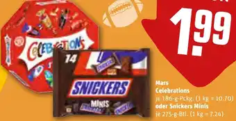 REWE Mars Celebrations 186-g-Pckg. oder Snickers Minis 275 g Btl. Angebot