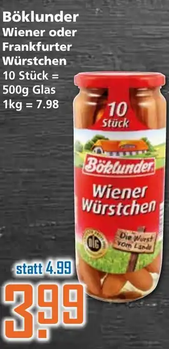 Klaas und Kock Böklunder Wiener oder Frankfurter Würtschen 500g Angebot