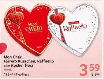 Selgros Mon Chéri, Ferrero Küsschen, Raffaello oder Rocher Herz 125-147-g-Herz Angebot